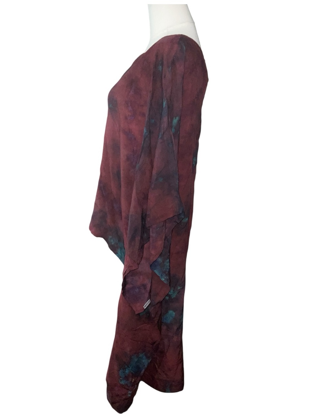 NWT Rhea Tie Dye Rayon Kaftan Tunic Top One Size Boho Burgundy Teal A30 - Picture 3 of 7